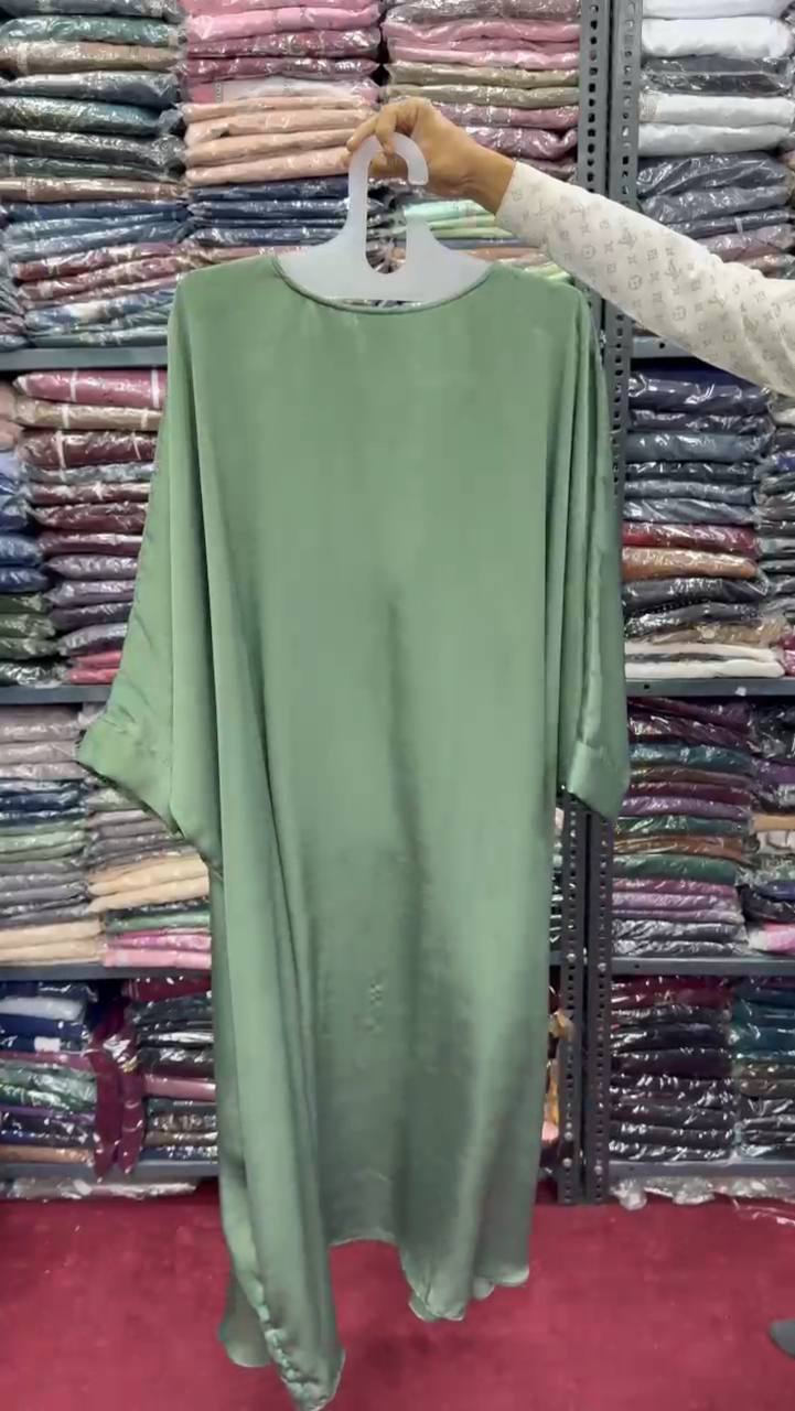 Turkey Velvet Kaftan Broach Abaya ( SEA GREEN )