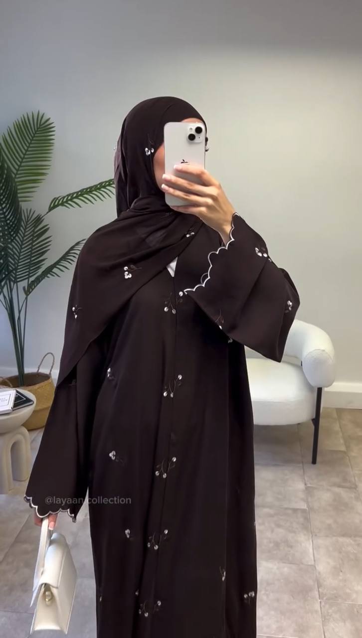 IMAMA FLORAL GRACE ABAYA | COFFEE