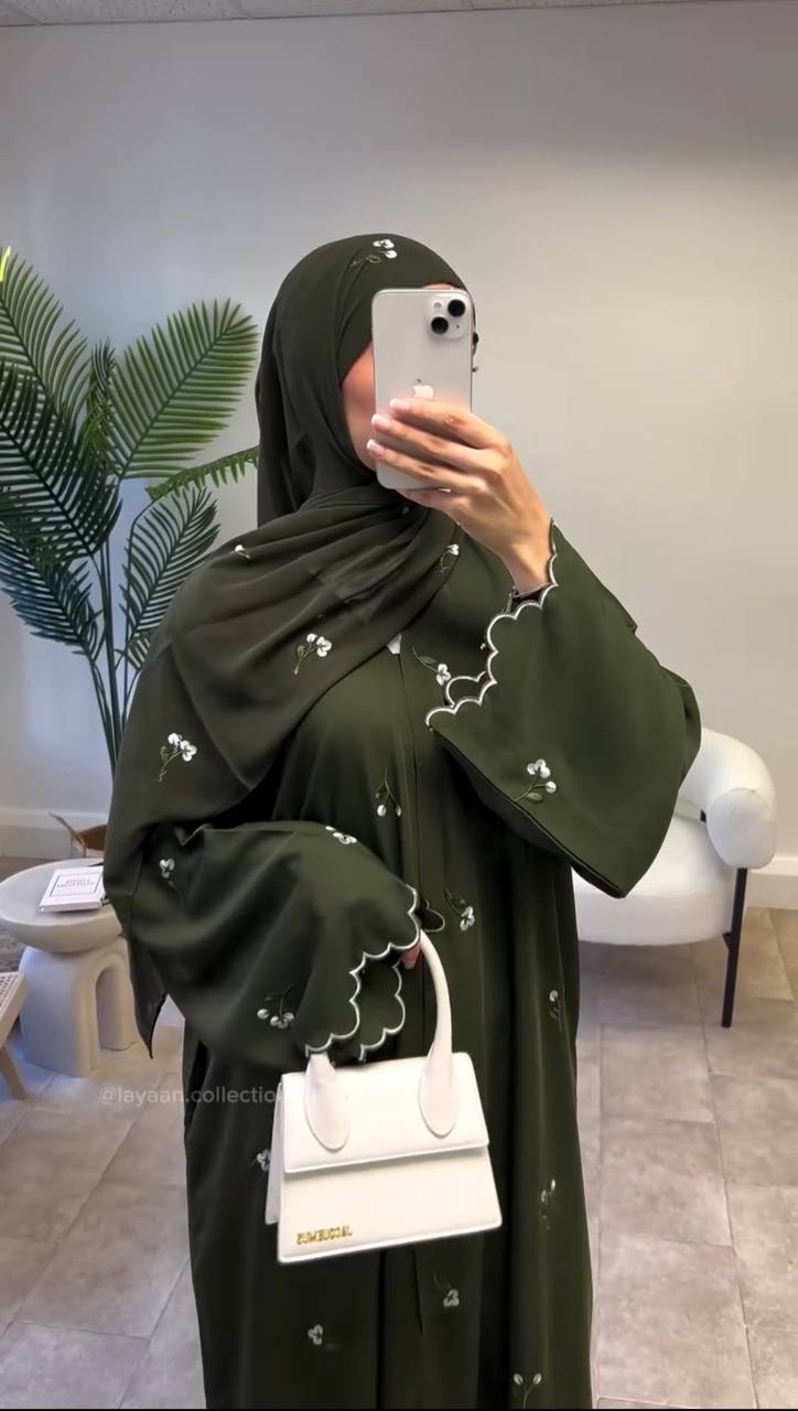 IMAMA FLORAL GRACE ABAYA | OLIVE