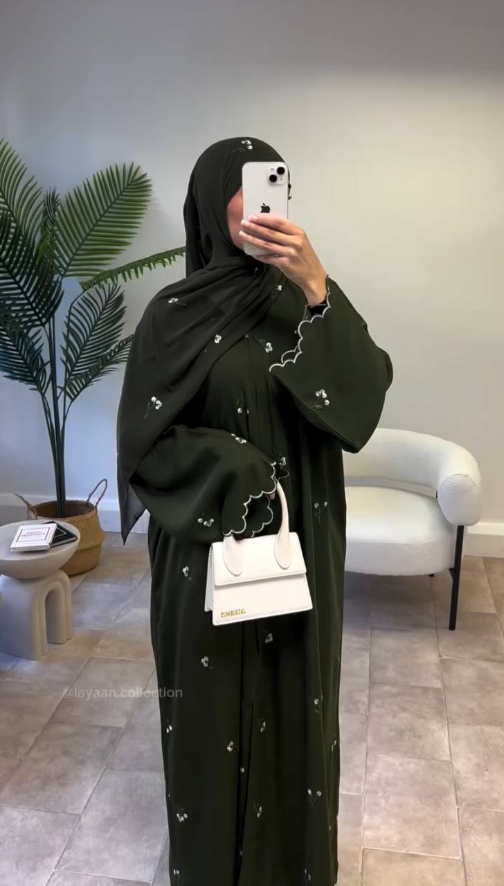 IMAMA FLORAL GRACE ABAYA | OLIVE