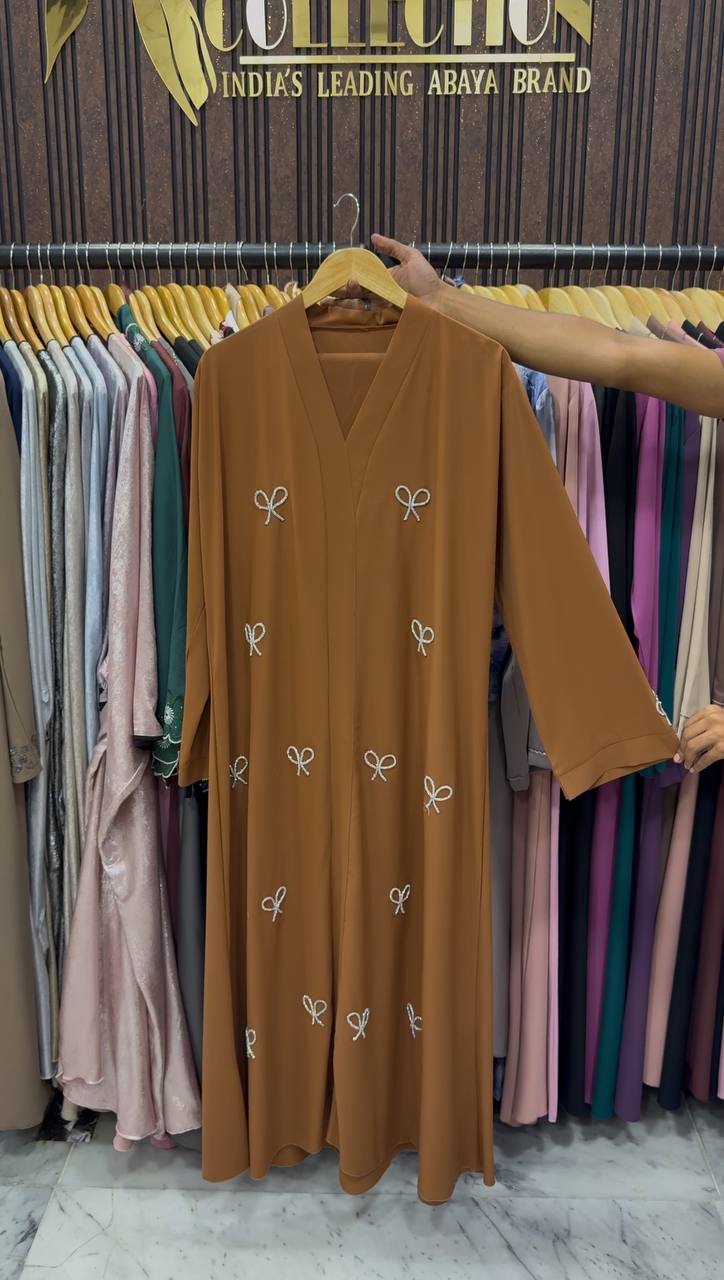 Laya Luxe – Front Open Bow Abaya | COPPER
