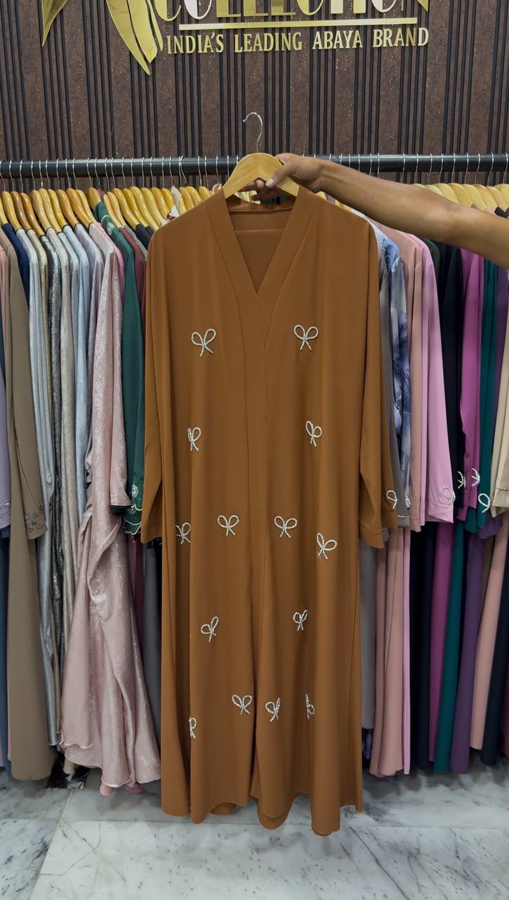 Laya Luxe – Front Open Bow Abaya | COPPER