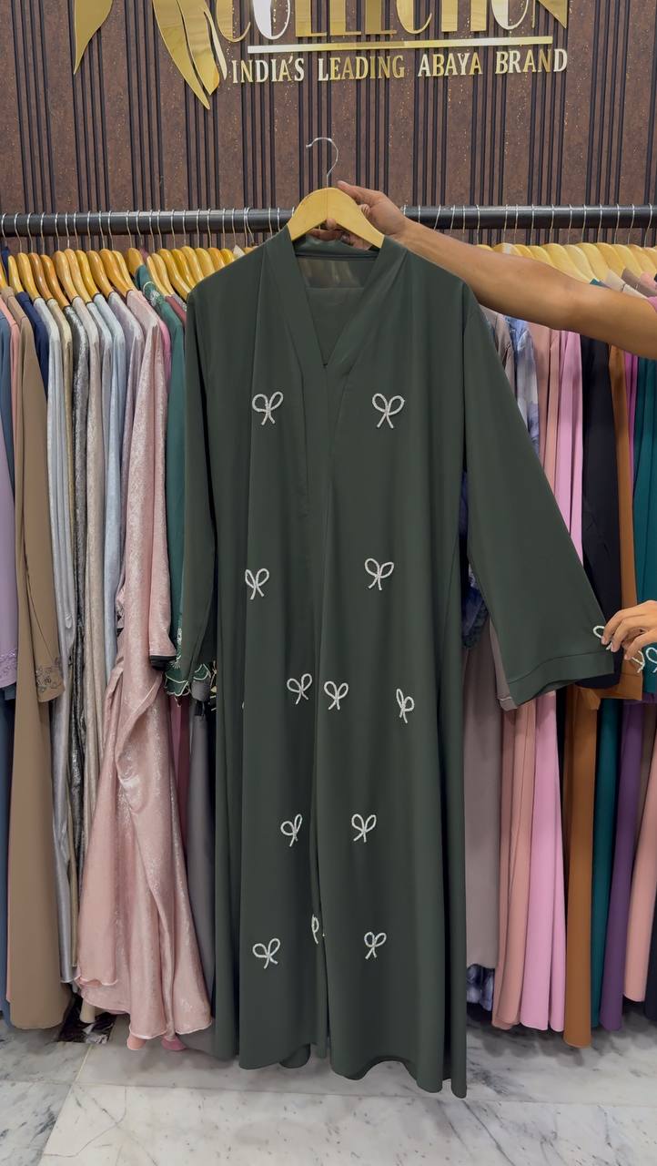 Laya Luxe – Front Open Bow Abaya | OLIVE