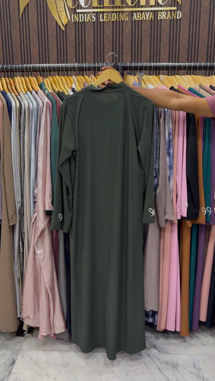 Laya Luxe – Front Open Bow Abaya | OLIVE