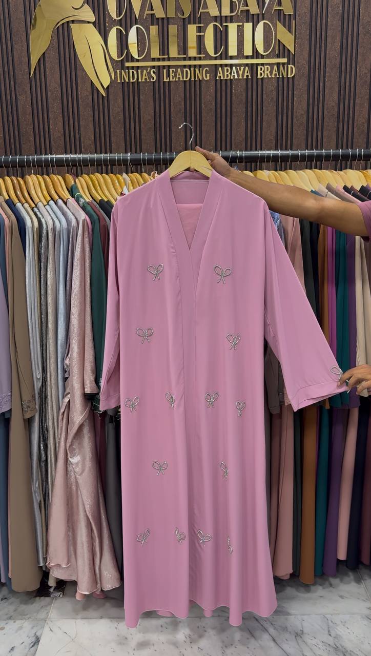 Laya Luxe – Front Open Bow Abaya | PINK