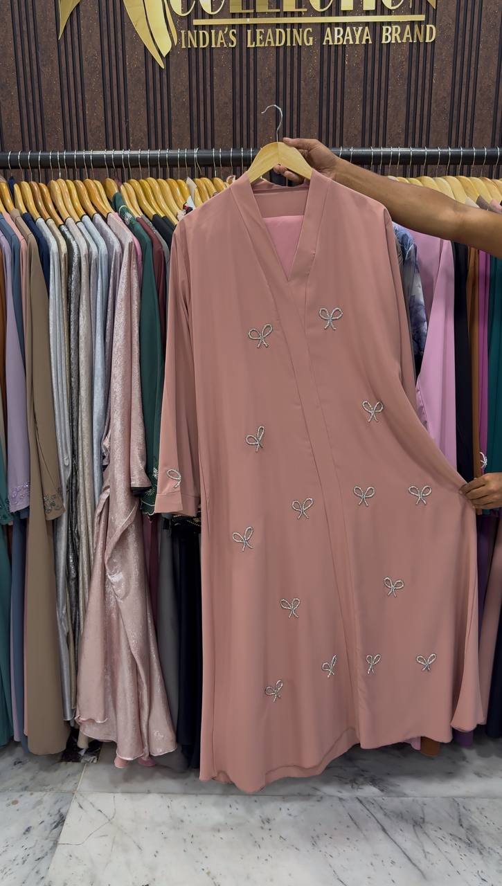 Laya Luxe – Front Open Bow Abaya | PEACH