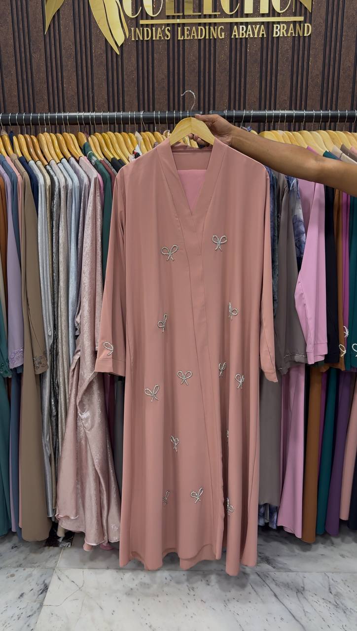 Laya Luxe – Front Open Bow Abaya | PEACH