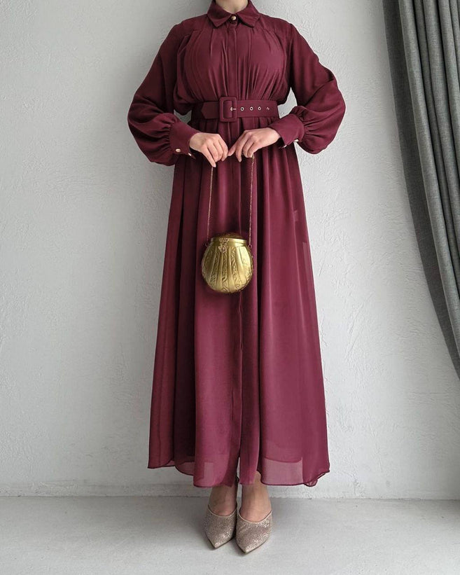 NOOR FRONT OPEN ABAYA | MAROON