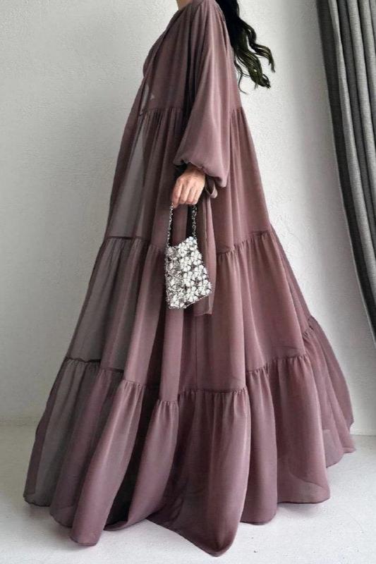 Amani Beautiful Tripple Frill Plates Abaya DUSTY PINK ( New Launch )