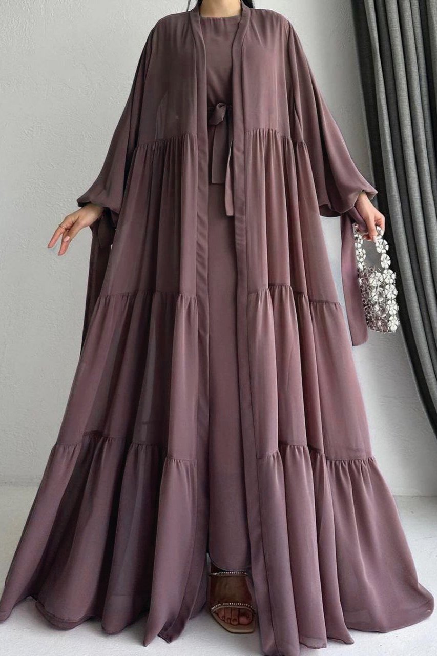 Amani Beautiful Tripple Frill Plates Abaya DUSTY PINK ( New Launch )