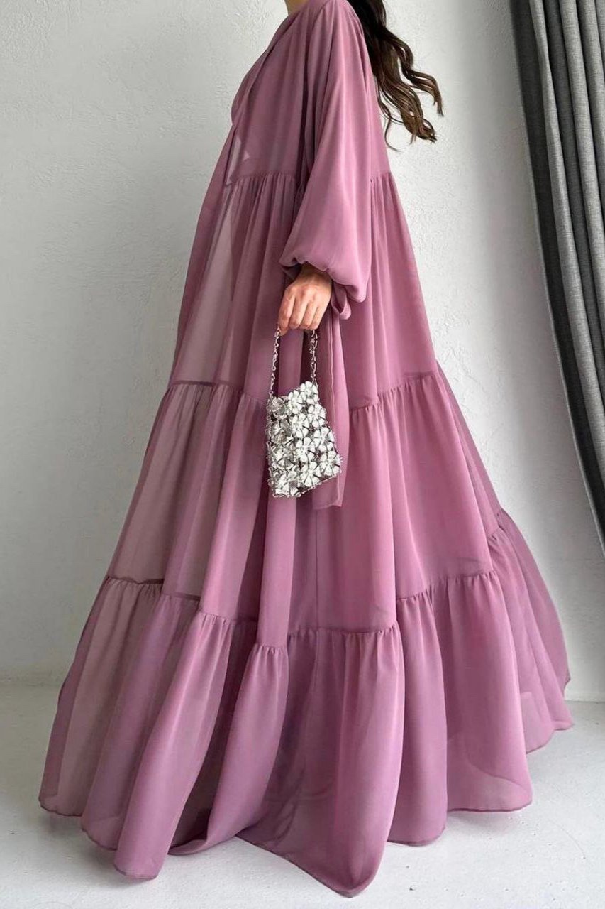 Amani Beautiful Tripple Frill Plates Abaya PINK ( New Launch )