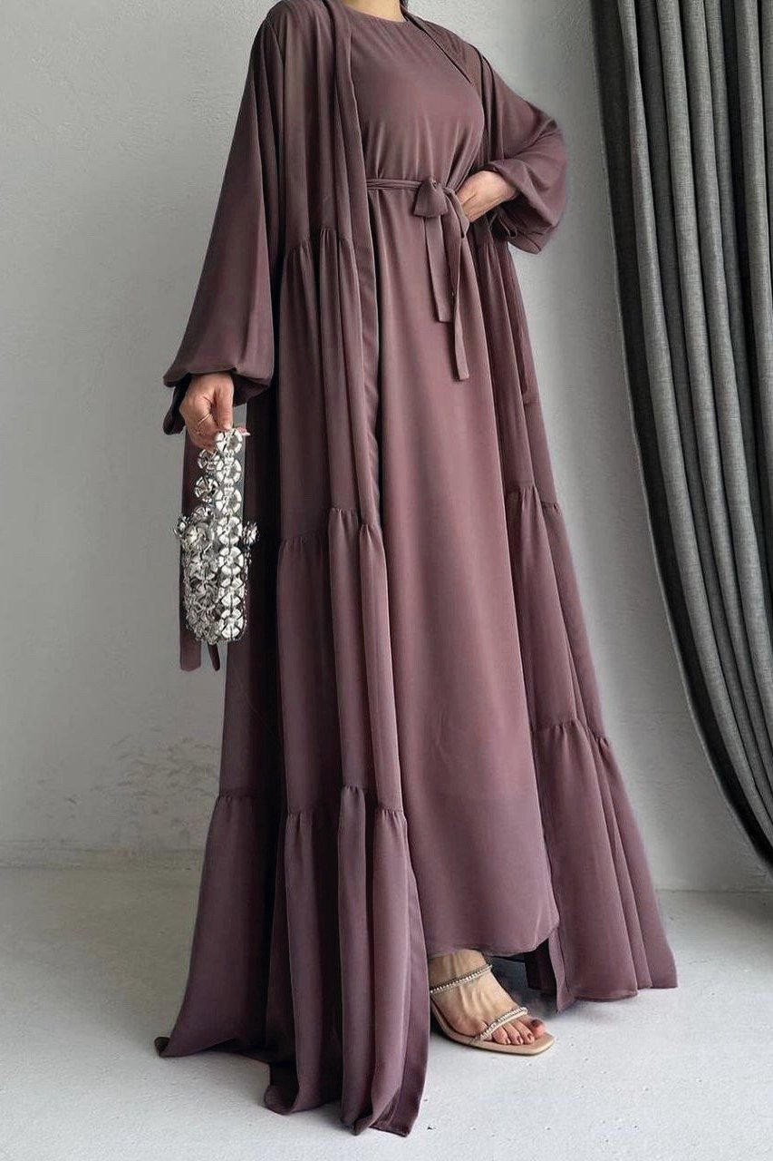 Amani Beautiful Tripple Frill Plates Abaya DUSTY PINK ( New Launch )