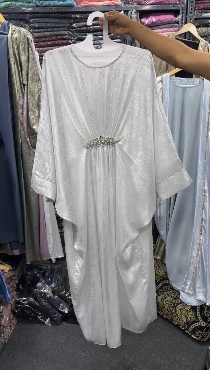 Turkey Kaftan Broach Abaya WHITE ( Imported Edition )