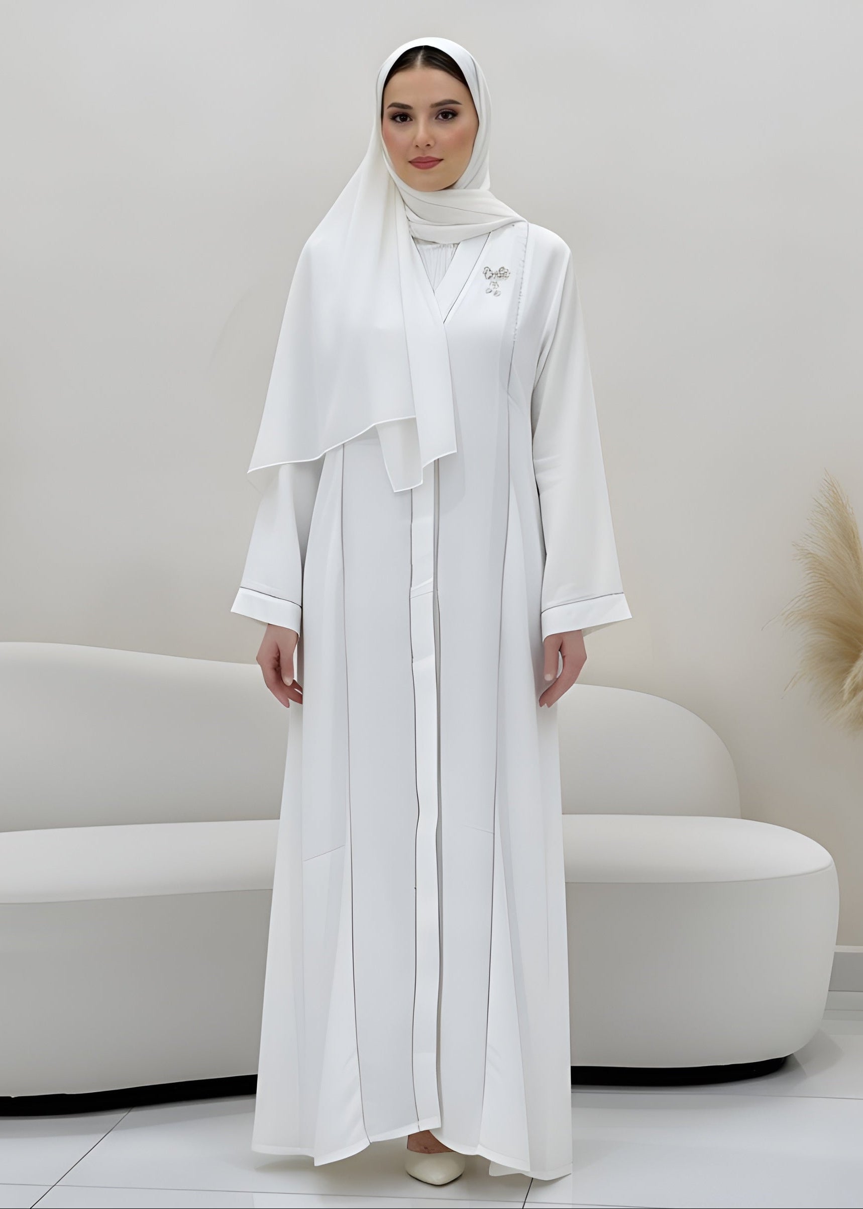 AMARA FRONT OPEN ABAYA | WHITE