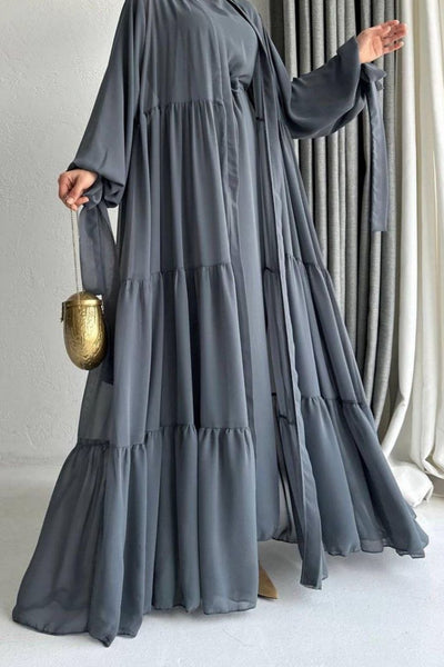 AMANI FRILL PLATES ABAYA | LITE GRAY