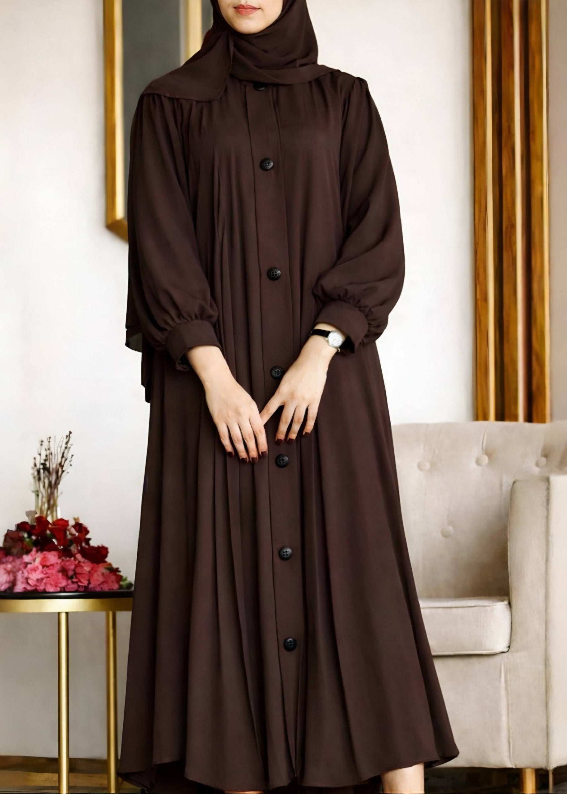 DAILYWEAR BUTTON ABAYA | DARK BROWN