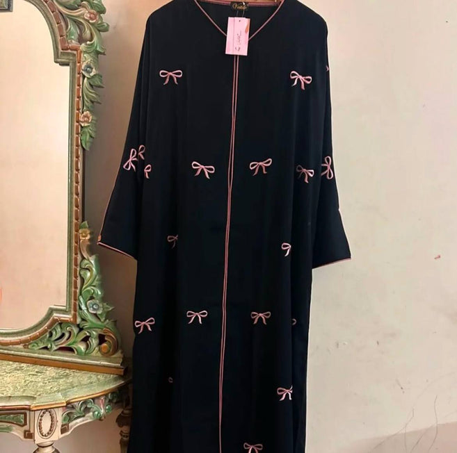 AFIFA A-LINE BOW ABAYA | BLACK