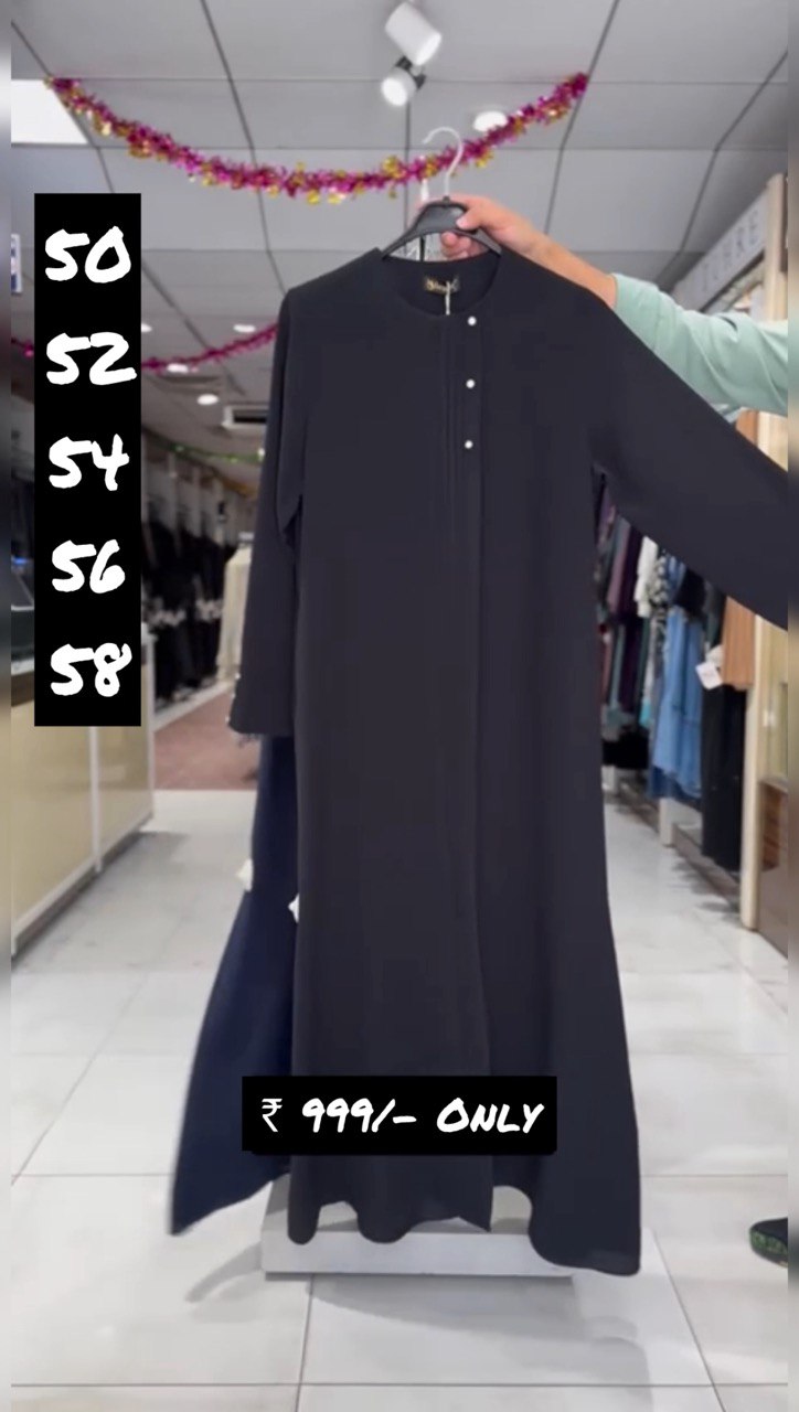 Madiha Front Open Zipper Abaya BLACK ( Limited - Stock )