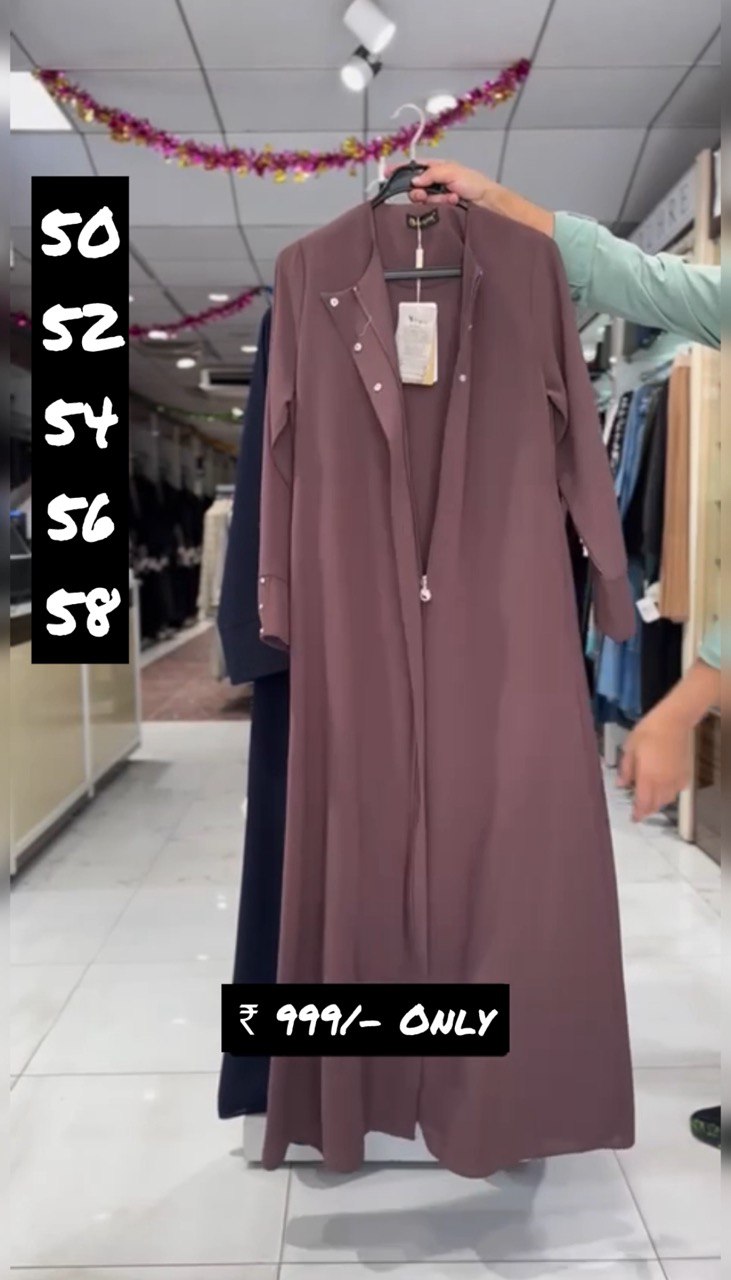 Madiha Front Open Zipper Abaya DUSTY PINK ( Limited - Stock )