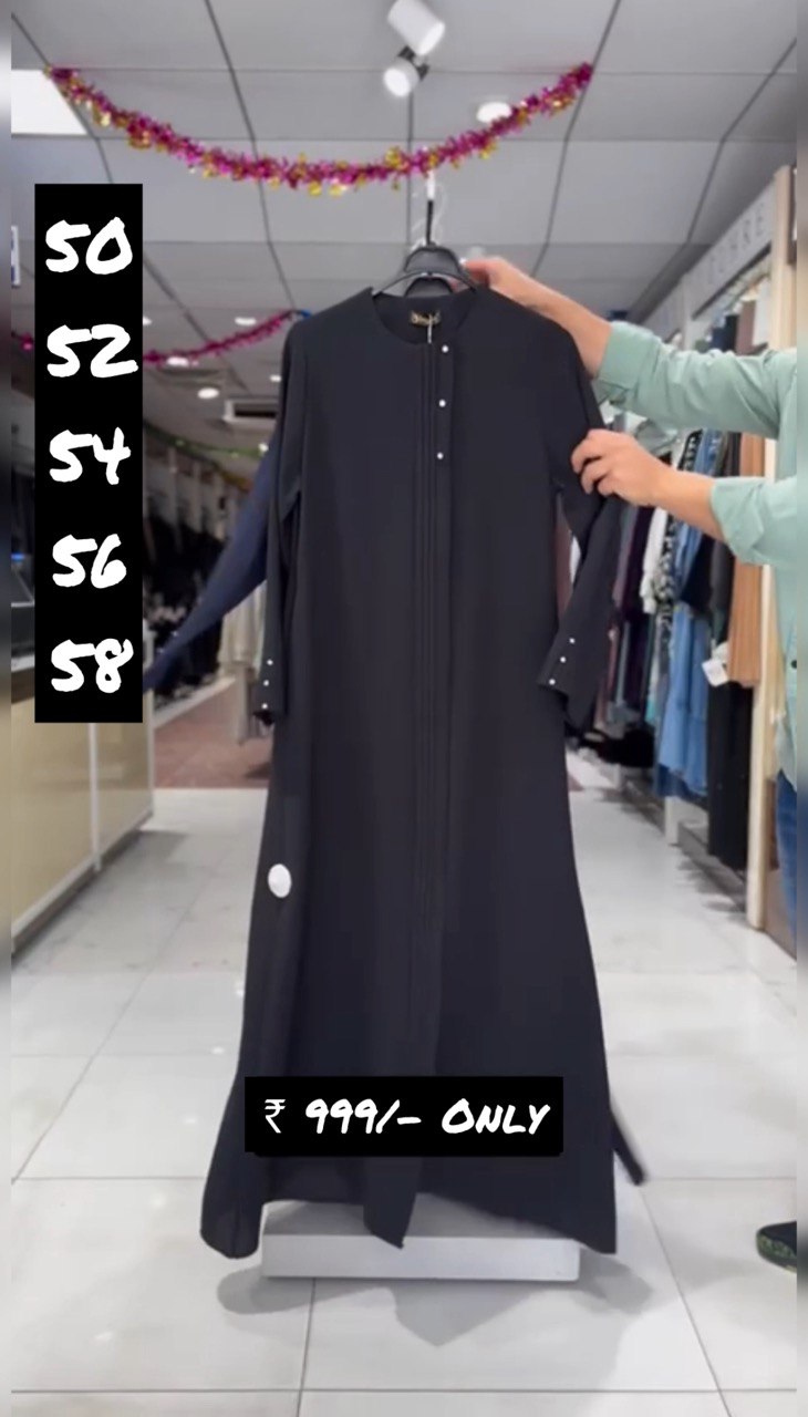 Madiha Front Open Zipper Abaya BLACK ( Limited - Stock )