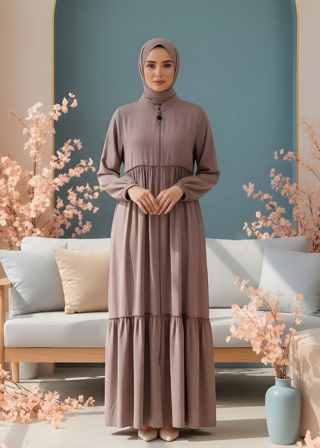 SUFIYA PLEATED ZIPPPER ABAYA | NUDE