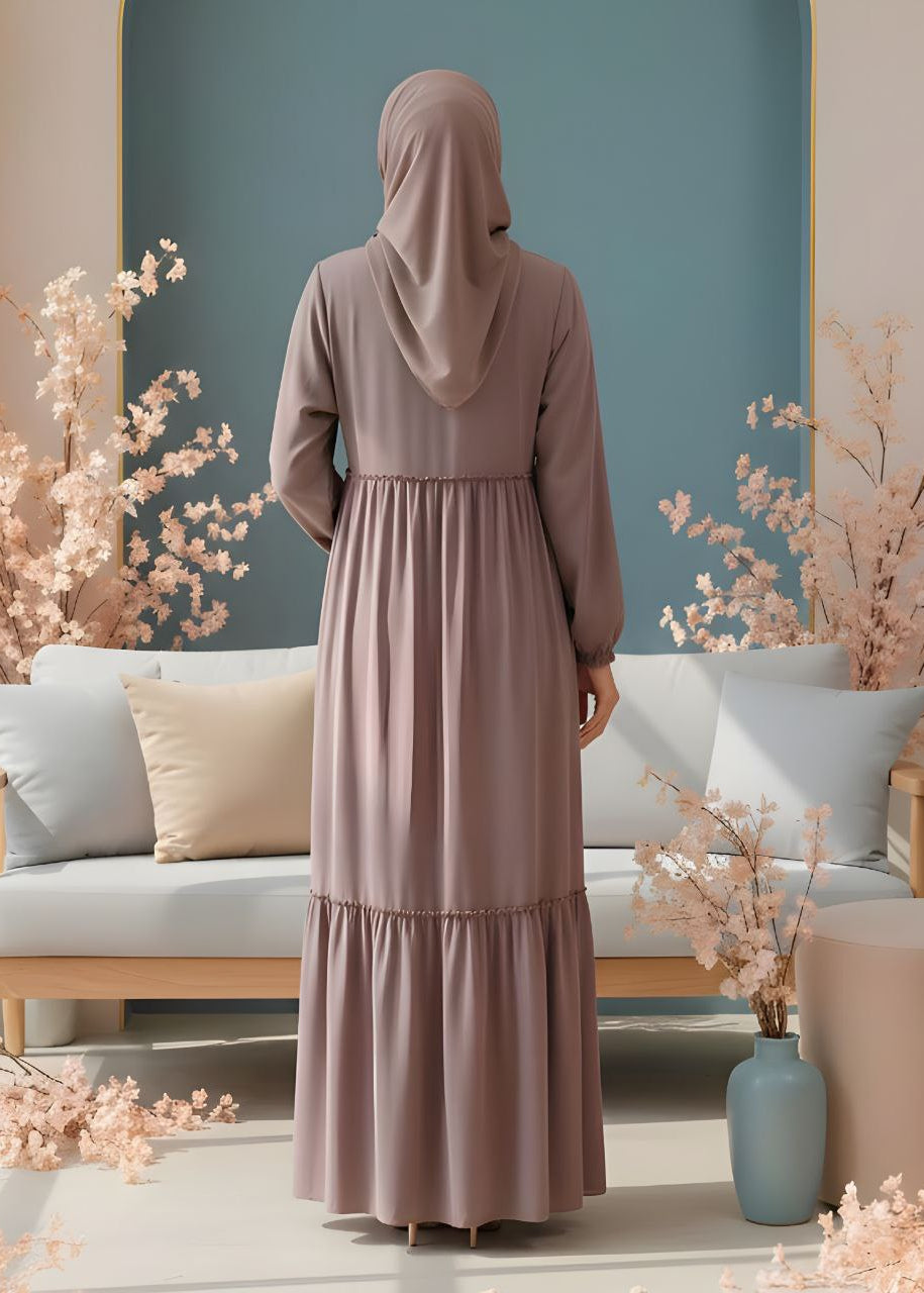 SUFIYA PLEATED ZIPPPER ABAYA | NUDE