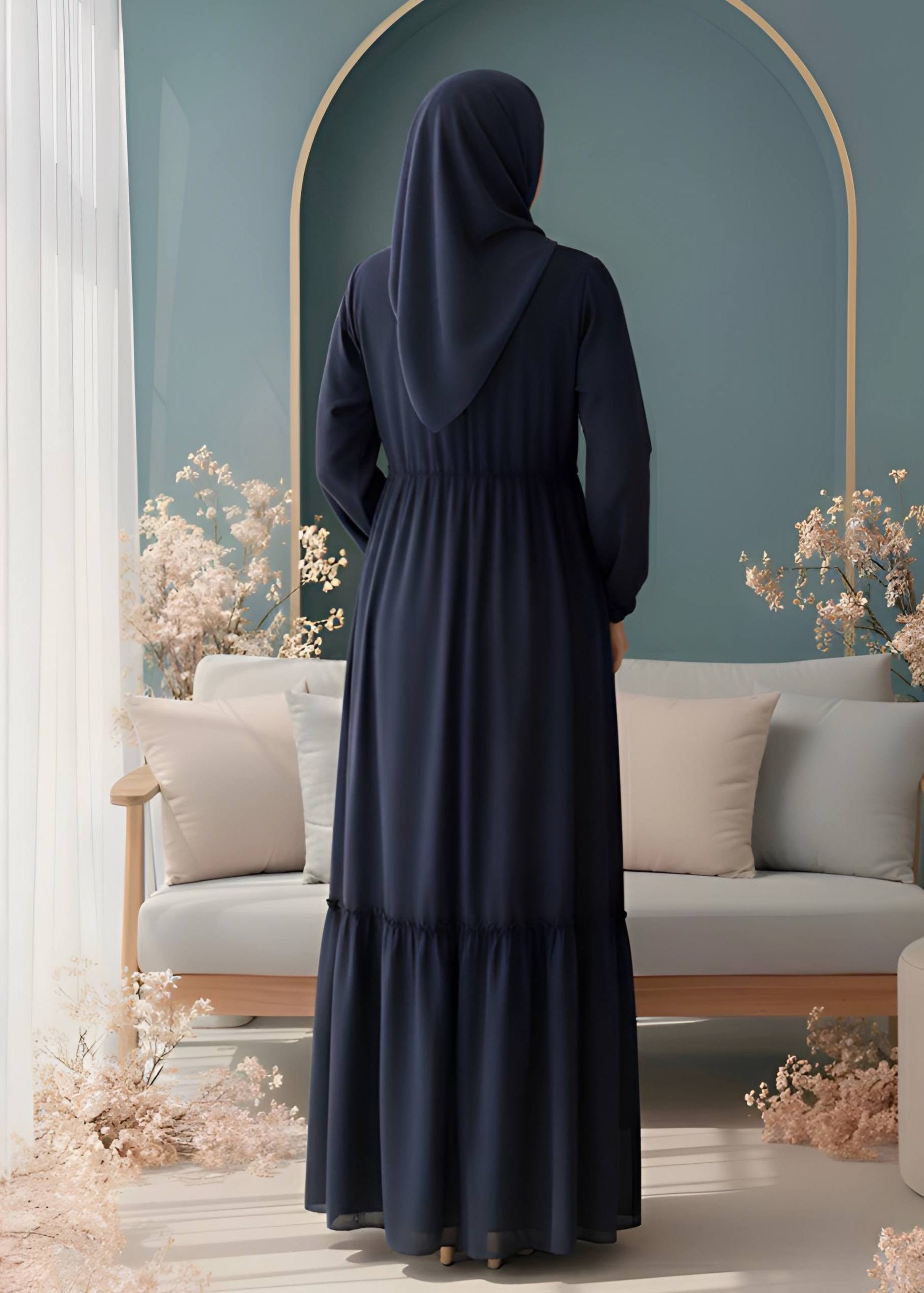 SUFIYA PLEATED ZIPPPER ABAYA | BLUE