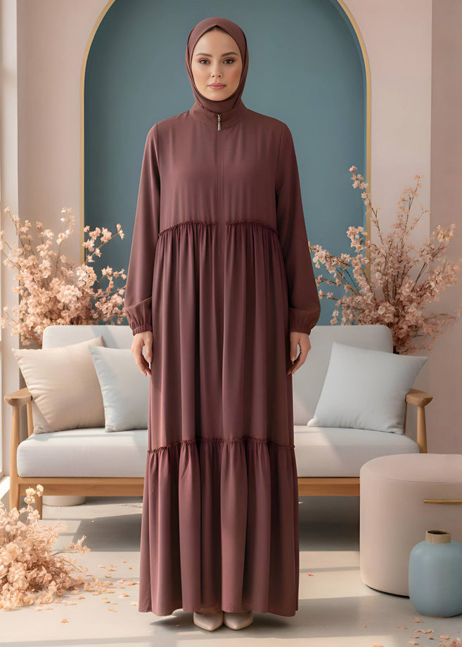 SUFIYA PLEATED ZIPPPER ABAYA | DUSTY PINK