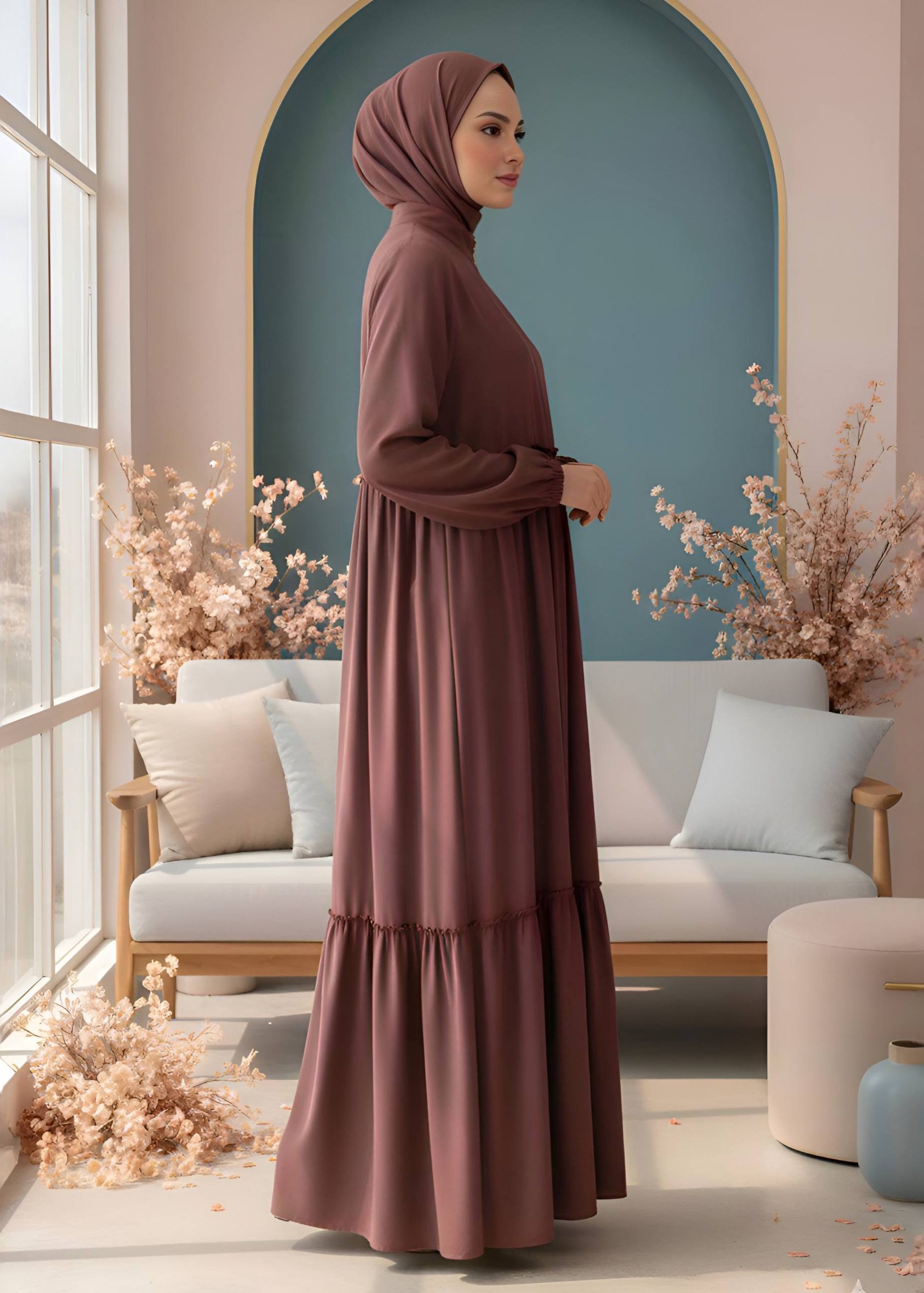 SUFIYA PLEATED ZIPPPER ABAYA | DUSTY PINK