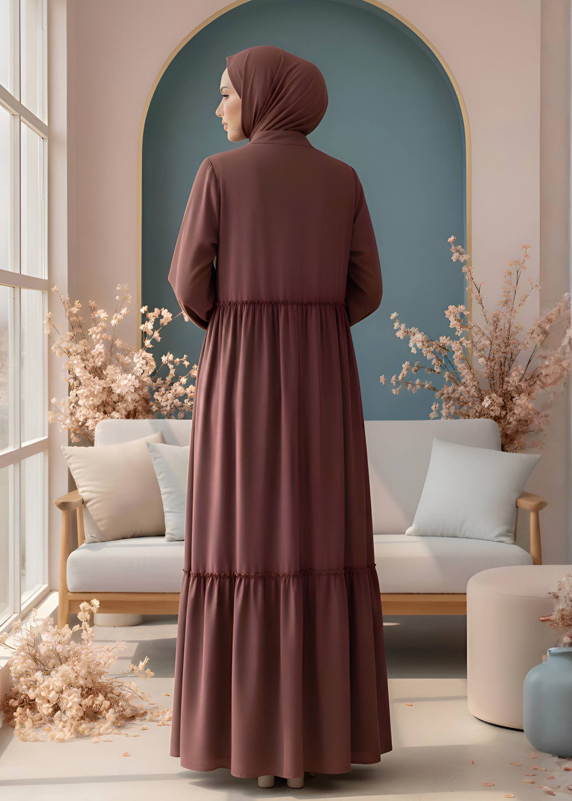 SUFIYA PLEATED ZIPPPER ABAYA | DUSTY PINK