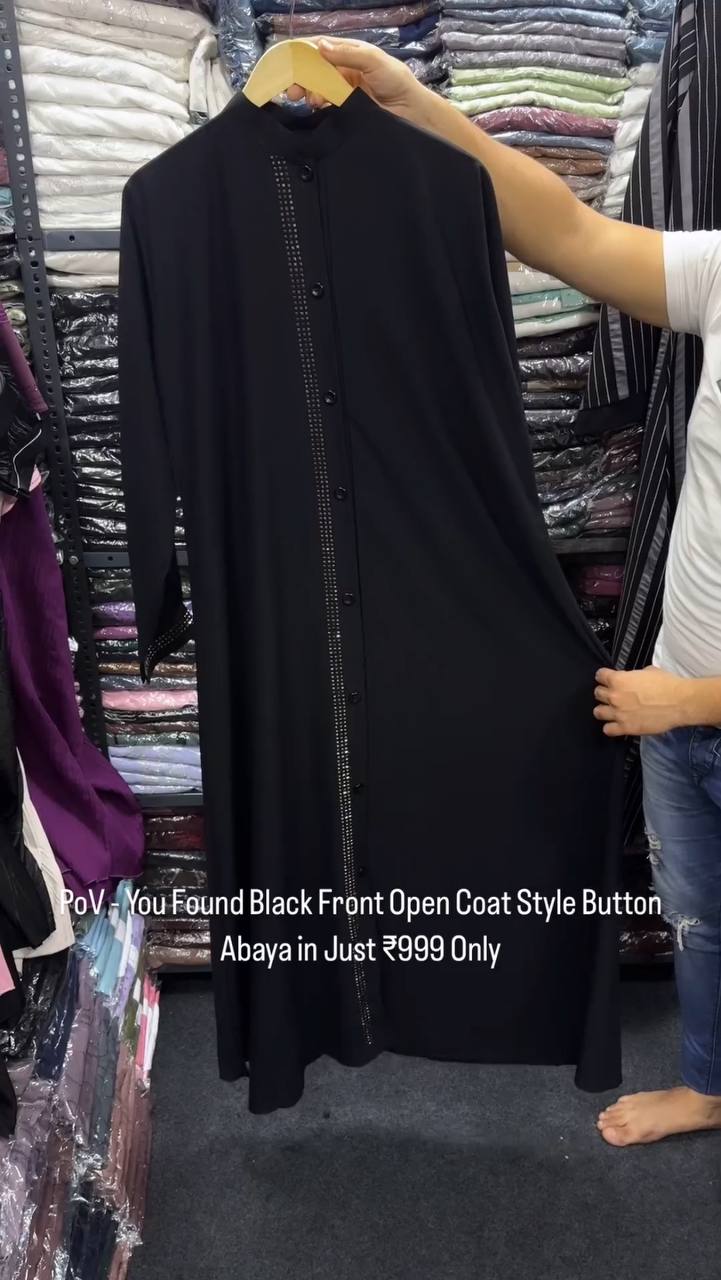 Sufiya Front Open Coat Style Button Abaya BLACK ( LIMITED STOCK )