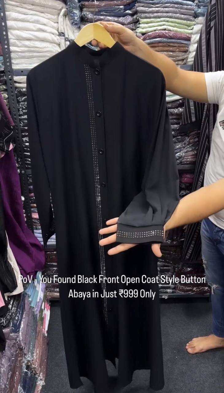 Sufiya Front Open Coat Style Button Abaya BLACK ( LIMITED STOCK )