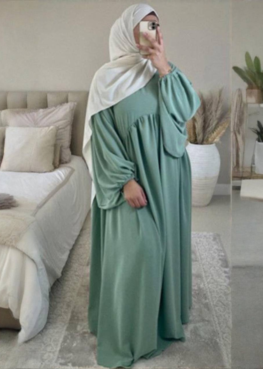 MARYAM BALLOON SLEEVE ABAYA | SEA GREEN