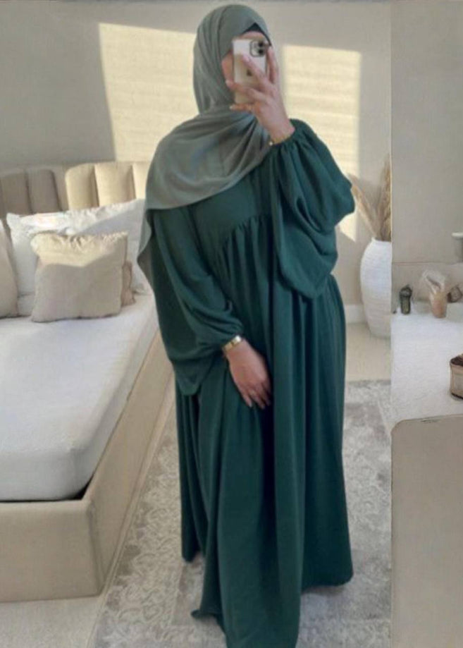 MARYAM BALLOON SLEEVE ABAYA | BOTTLE GREEN