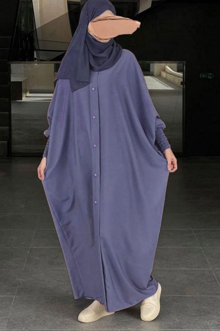 Shaziya puff Sleeves Button Kaftan Abaya - GRAY ( New Launch )