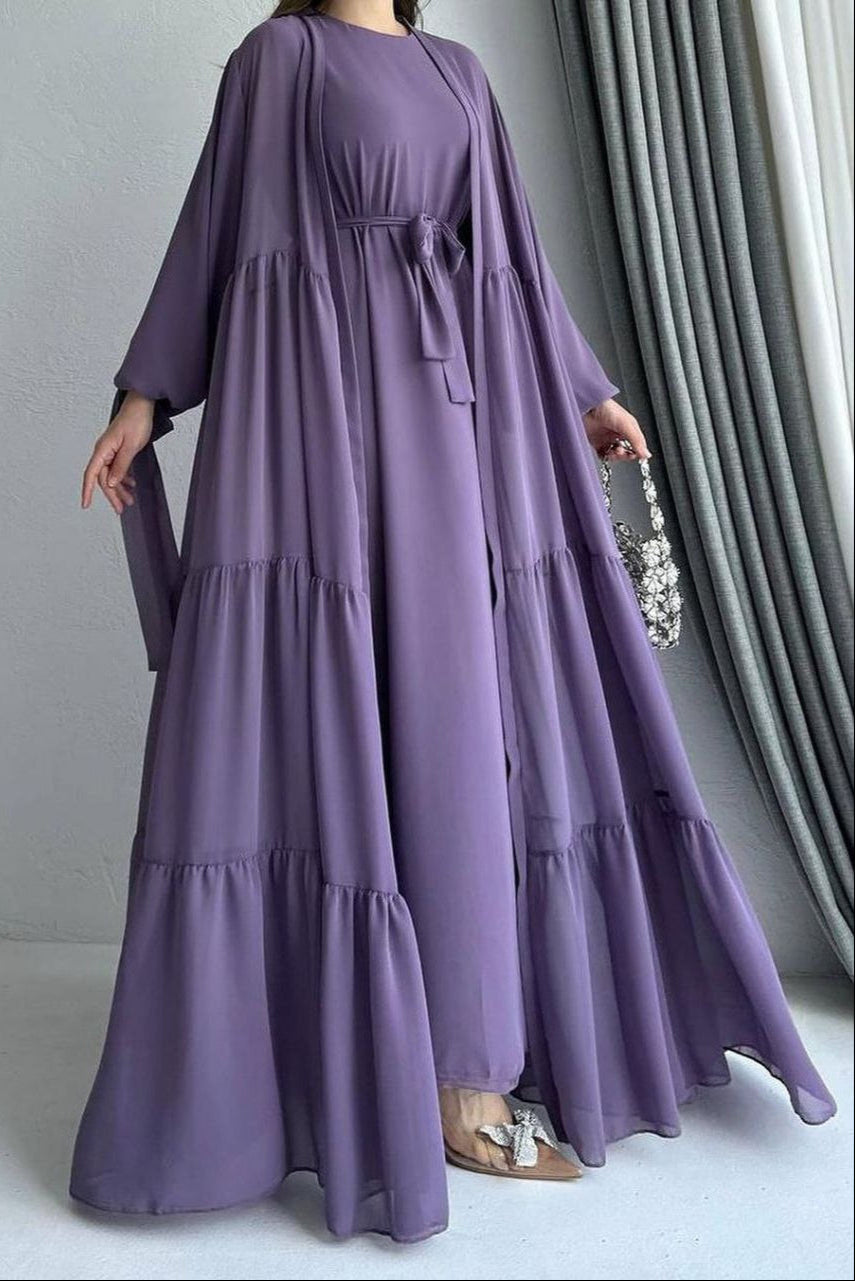 Amani Beautiful Tripple Frill Plates Abaya LAVENDER  ( New Launch )