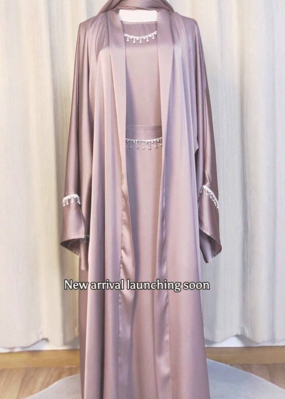SAFFIA DOUBLE SHRUG LACE ABAYA | P-NUDE