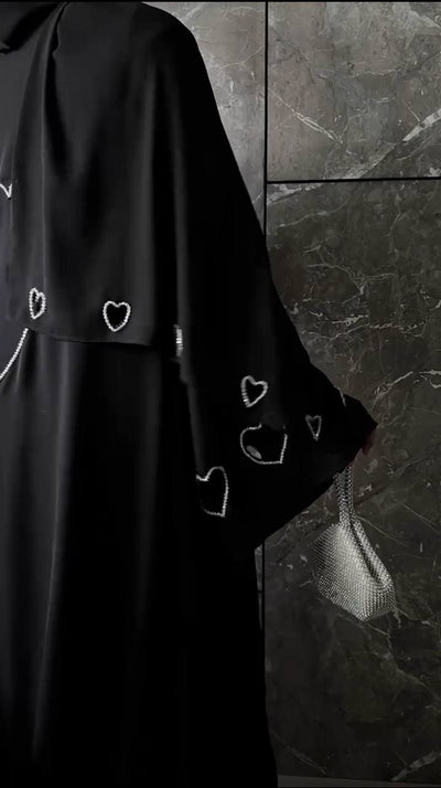 HAZAL HEART SLEEVE ABAYA | BLACK