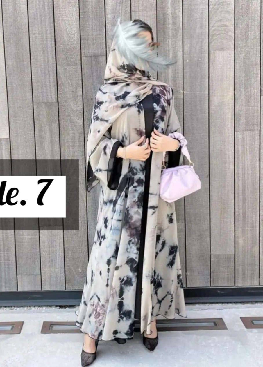 Imported Tie-Dye Double Layered Abaya - ( WHITE )