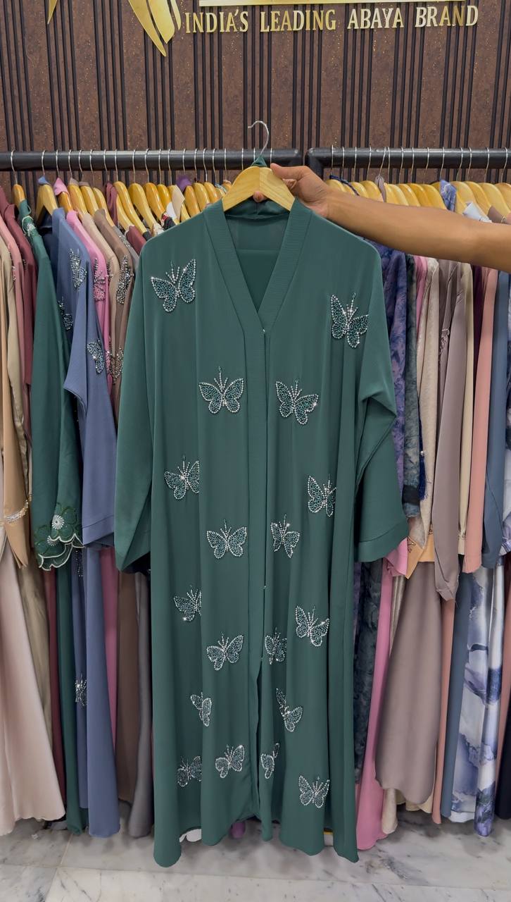 FAIRY FRONT OPEN ABAYA | GREEN