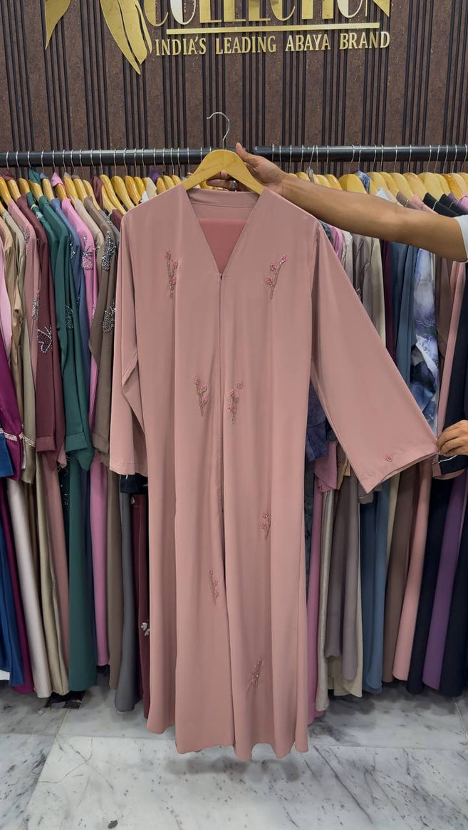 MEHAK FRONT OPEN ABAYA | PEACH