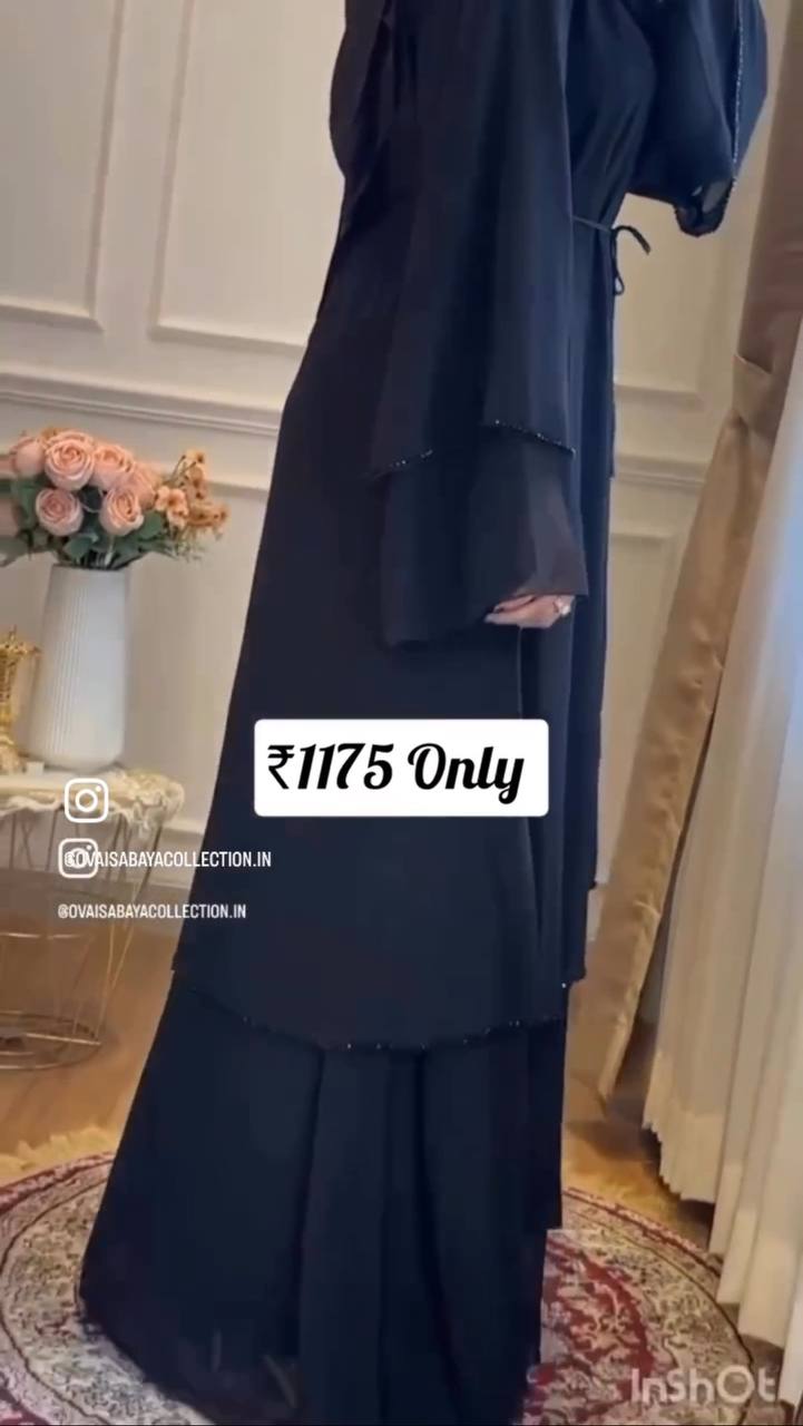 Asma Layered Front Open Imported Stone Laces Abaya ( Ramzan Launch )