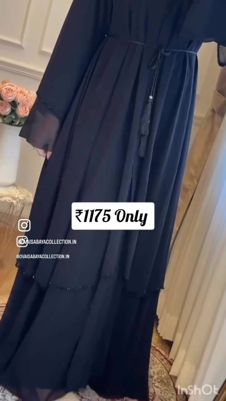 Asma Layered Front Open Imported Stone Laces Abaya ( Ramzan Launch )