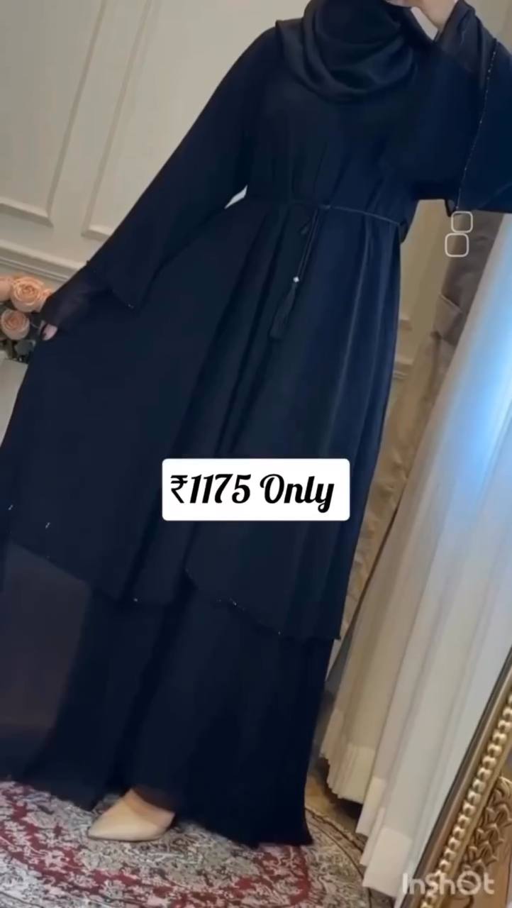 Asma Layered Front Open Imported Stone Laces Abaya ( Ramzan Launch )