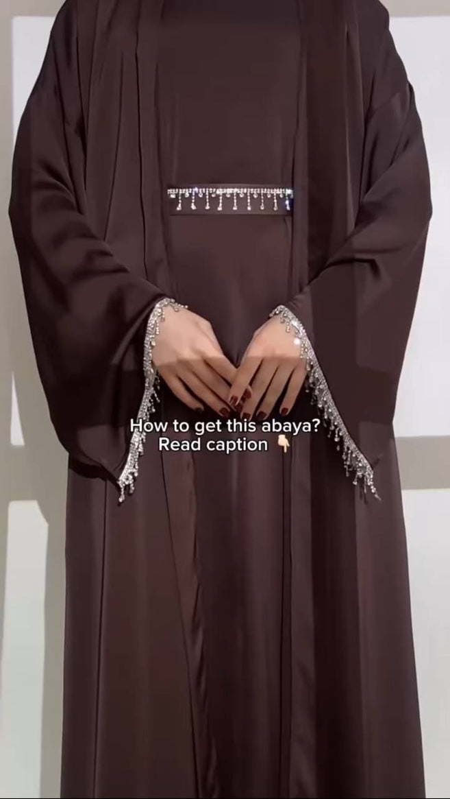SAFFIA DOUBLE SHRUG LACE ABAYA | BROWN