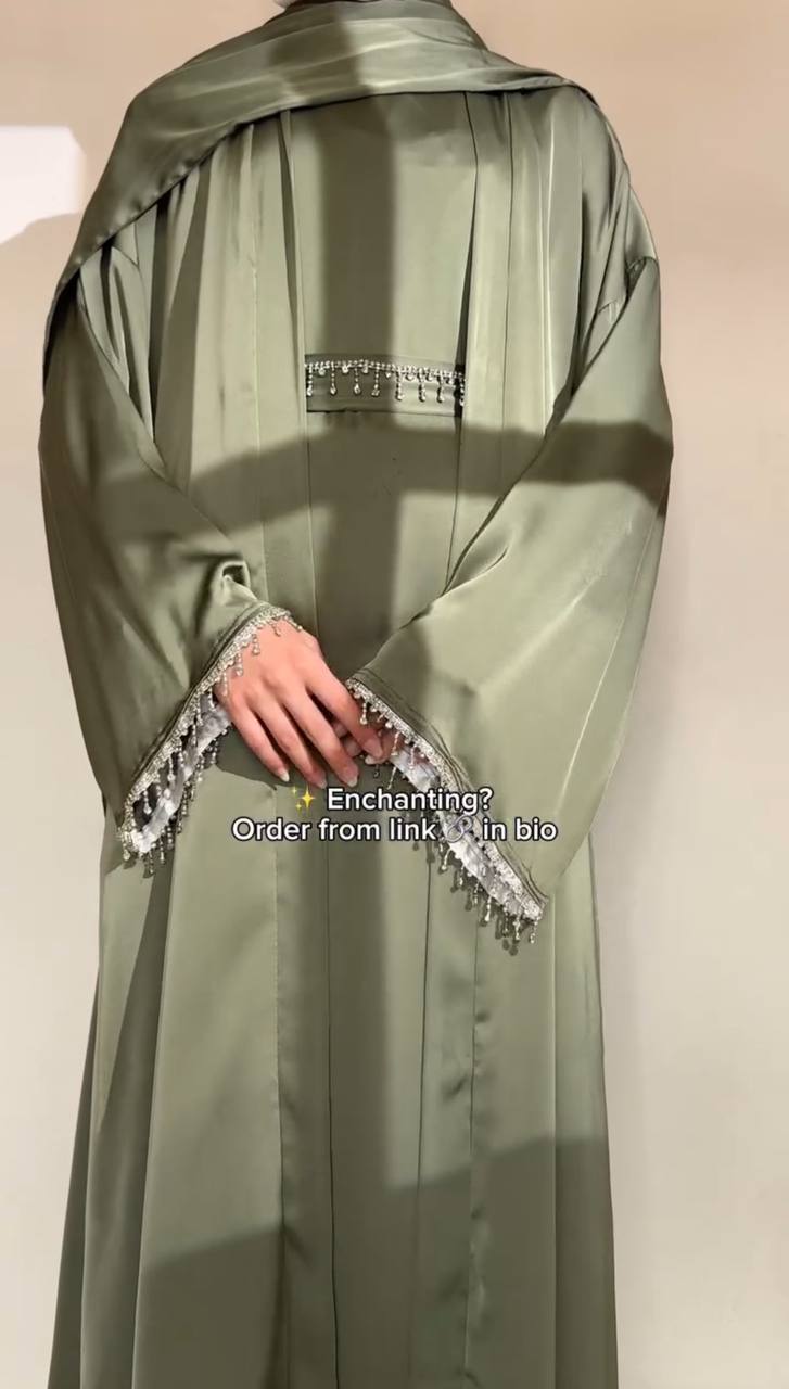 SAFFIA DOUBLE SHRUG LACE ABAYA | PISTA GREEN