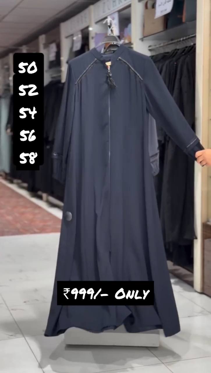 Hiza Imported Zipper Abaya DARK GRAY ( NEW LAUNCH )