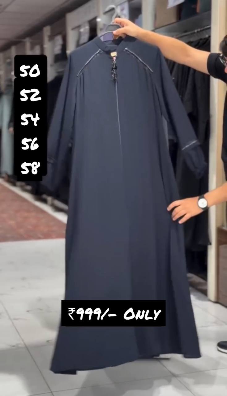 Hiza Imported Zipper Abaya DARK GRAY ( NEW LAUNCH )