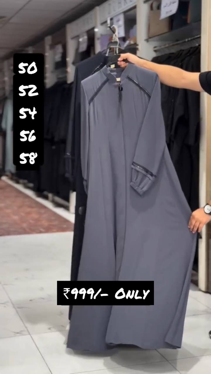 Hiza Imported Zipper Abaya LITE GRAY ( NEW LAUNCH )