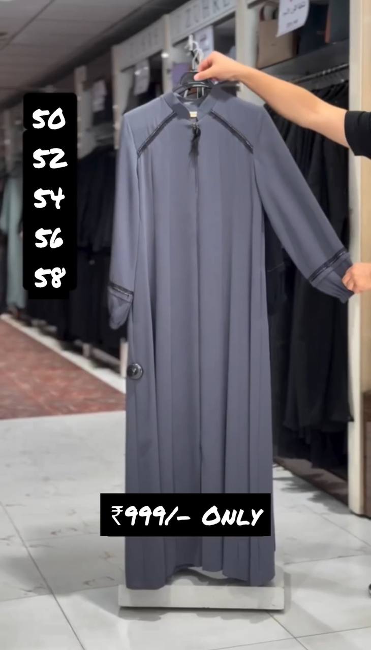 Hiza Imported Zipper Abaya LITE GRAY ( NEW LAUNCH )